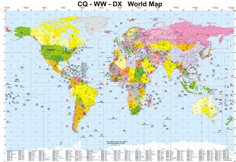 CQ Zones - WW Locators - DX Countries World Map (USA, Europe, Japan largely)