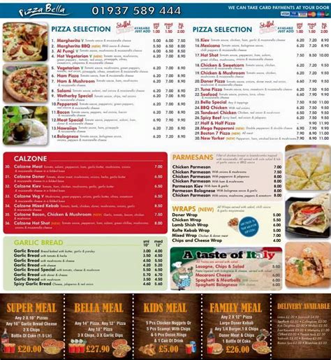 Menu at Pizza Bella pizzeria, Wetherby