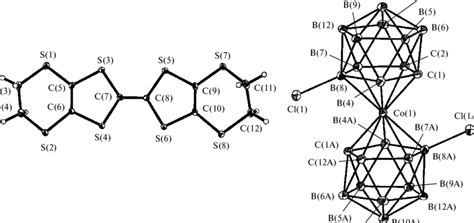 Molecular structure of salt (BEDTTTTF) 2 [8,8´Cl 2 3,3´Co(1,22C 2 B 9 H... | Download Scientific ...