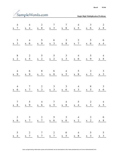 Multiplication Math Facts Practice | MySchoolsMath.com