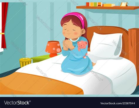 A vector illustration cute little girl praying before going to bed. Download a Free Preview or ...