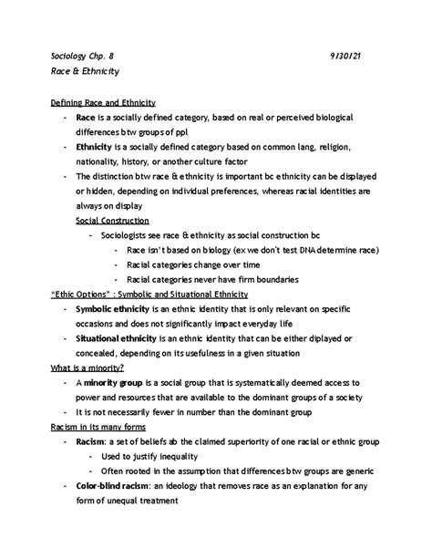 Sociology lecture 8 - detailed notes from class - Sociology Chp. 8 9/30 ...