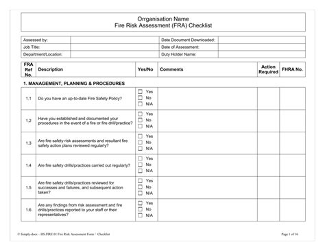 Fire Risk Assessment Checklist