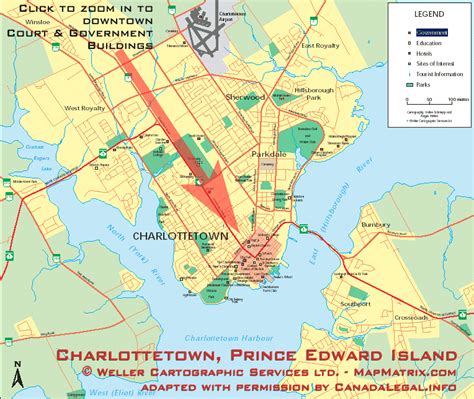 Charlottetown, P.E.I. map - showing location of airport, transcanada ...