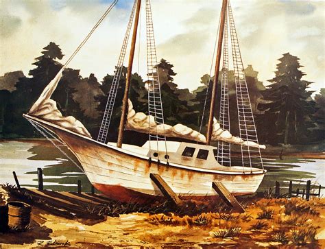 Old Sailboat in Drydock Painting by Raymond Edmonds - Fine Art America