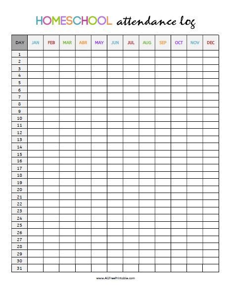 Homeschool Attendance Log - Free Printable