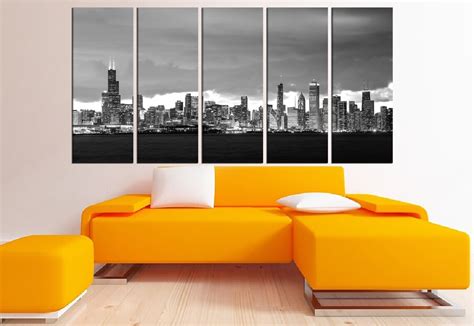 Chicago Wall Art Chicago Canvas Print Chicago Skyline Night | Etsy