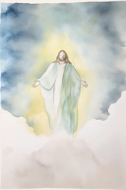 Premium AI Image | A watercolor painting of jesus in the clouds