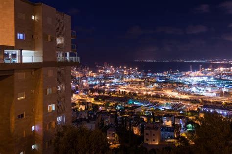 Haifa cityscape at sunset stock photo. Image of buildings - 84601630