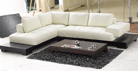 Beige Leather Modern Sectional Sofa w/Wooden Base