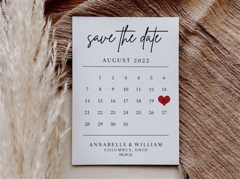 Calendar Save the Date Printable Wedding Save the Date - Etsy