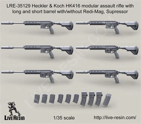 Heckler & Koch HK416 modular assault rifle, long and short barrel with/without Redi-Mag, Supressor