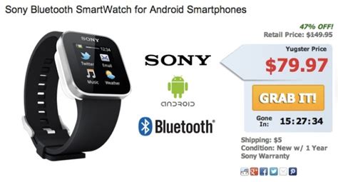 Sony Bluetooth SmartWatch for Android Smartphones $85 shipped