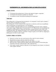 Lab 1 Determination of Melting Points - EXPERIMENT #1 - DETERMINATION ...