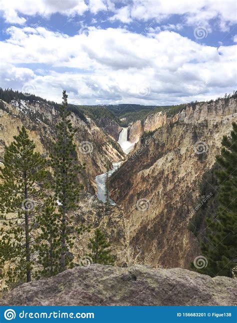 Grand Canyon of the Yellowstone National Park with Waterfall and Trees ...