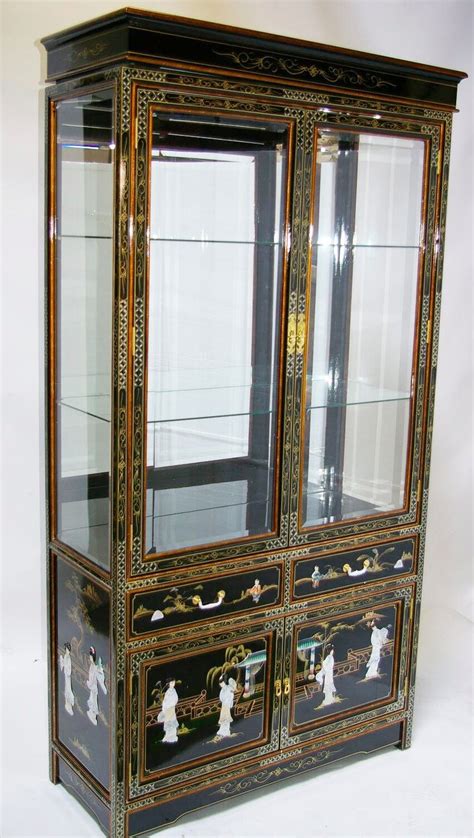 Oriental furniture curio cabinet 40" Chinese China Black lacquer cabinet 11179245 | eBay