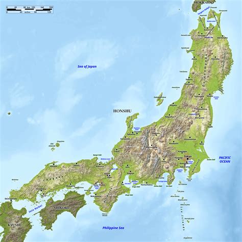 Blue Green Atlas - Free relief map of Japan - Honshu