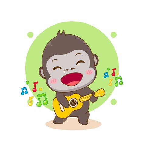 Cute gorilla playing guitar cartoon character illustration 7191983 ...