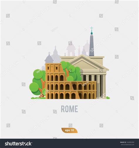 Illustration Rome Landmarks Vector Landscape Colosseum Stock Vector (Royalty Free) 743095399 ...