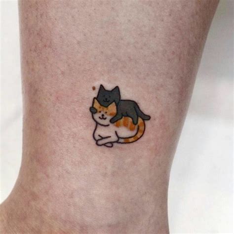 Two Cats Ankle Tattoo - tattooness Cute Cat Tattoo, Cute Tiny Tattoos ...