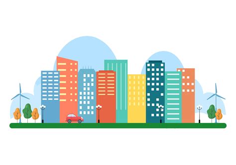 Modern City Landscape Buildings and Architecture Real Estate Silhouette Vector Background ...