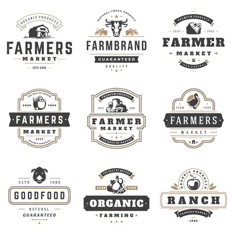 Premium Vector | Farmers market logos templates vector objects set.