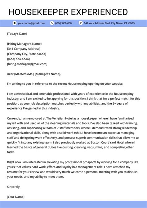 Housekeeping Resume Cover Letter – Gotilo