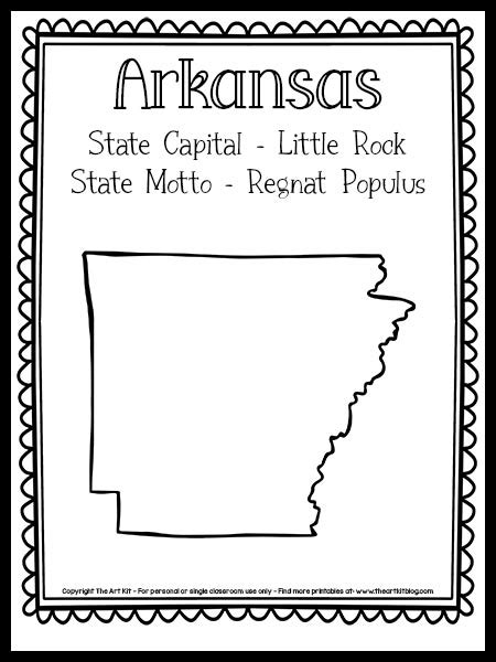 Arkansas State Outline Coloring Page {FREE Printable!} - The Art Kit