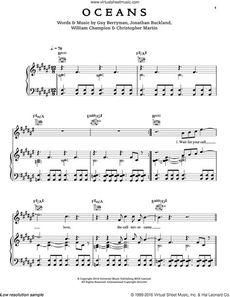 Coldplay - Oceans sheet music for voice, piano or guitar [PDF]