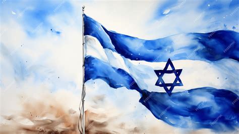 Premium Photo | Painting watercolor of the national flag of Israel