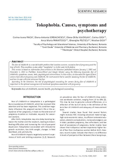 (PDF) Tokophobia. Causes, symptoms and psychotherapy | Diana ...