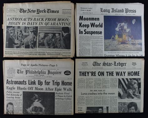 Lot of (4) Original 1969 Newspapers from Apollo 11 Return Trip from First Moon Landing ...