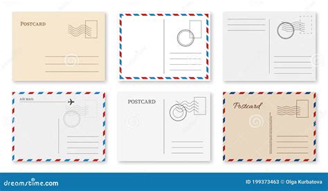 Postcard Template. Blank Vintage Postal Card with Post Stamp for Greeting Message, Invitation ...