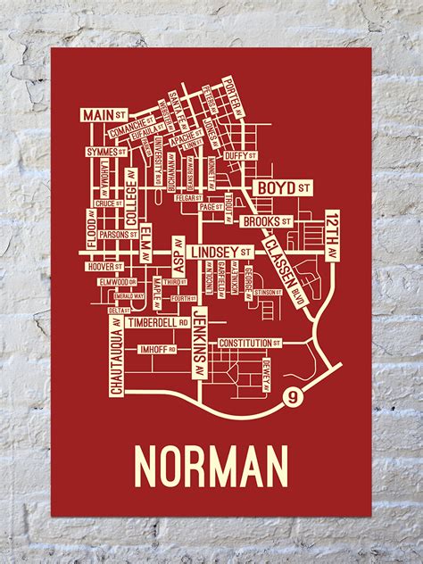 Norman, Oklahoma Street Map Canvas - School Street Posters