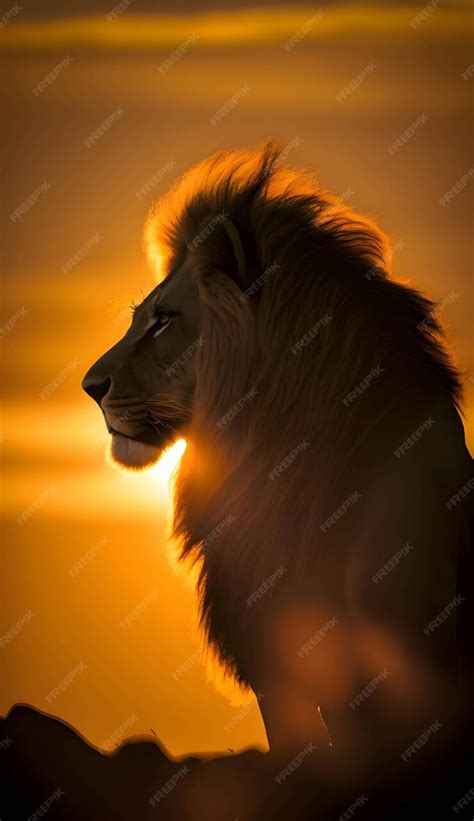 Premium Vector | Black silhouette of a lion on sunset background