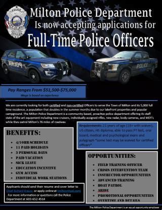 The Milton Police Department is Now Hiring! | Milton, NH Police