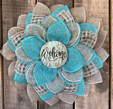 Welcome Wreath Welcome Flower Sunflower Wreath Turquoise | Etsy