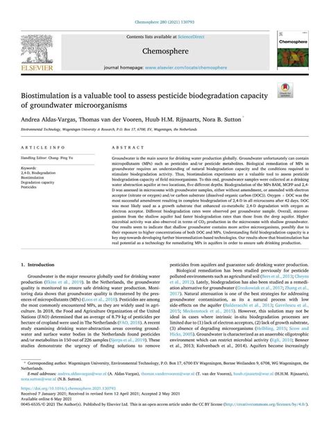 Biostimulation Is a Valuable Tool to Assess Pesticide Biodegradation Capacity of Groundwater ...