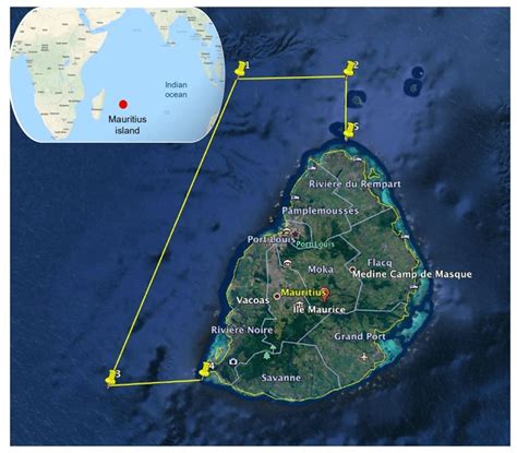 Location of the fieldwork area, on the west coast of Mauritius Island ...