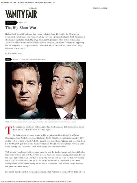 Bill Ackman, Dan Loeb, Carl Icahn, and Herbalife - The Big Short War - Vanity | PDF | Investing ...