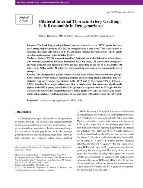 (PDF) Bilateral Internal Thoracic Artery Grafting: Is It Reasonable in ...