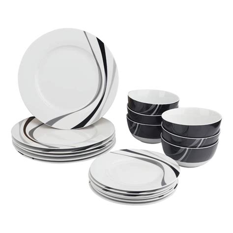 Amazon Basics 18-Piece Kitchen Dinnerware Set, Plates, Dishes, Bowls ...