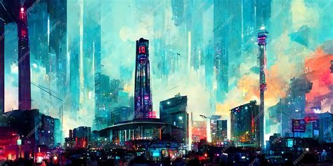 Premium AI Image | Concept art illustration of cyber city cityscape at ...