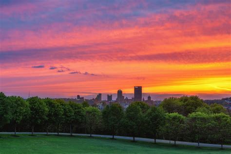 The sky is ablaze at sunset - Pittsburgh skyline - Various Prints