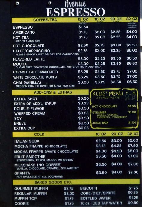 Avenue Espresso Menu, Menu for Avenue Espresso, Rochester, Olympia ...