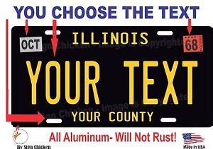 Illinois License Plate Personalized Custom Car Bike Motorcycle Moped - BLACK | eBay