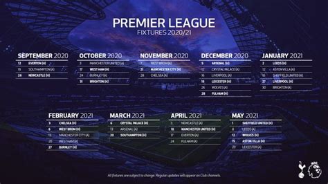 Complete Tottenham Hotspurs 2020/21 Premier League Fixtures