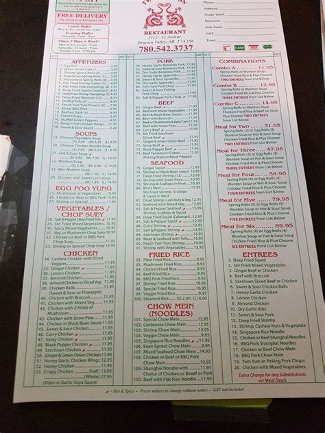 Menu at Twin Dragon Restaurant, Drayton Valley