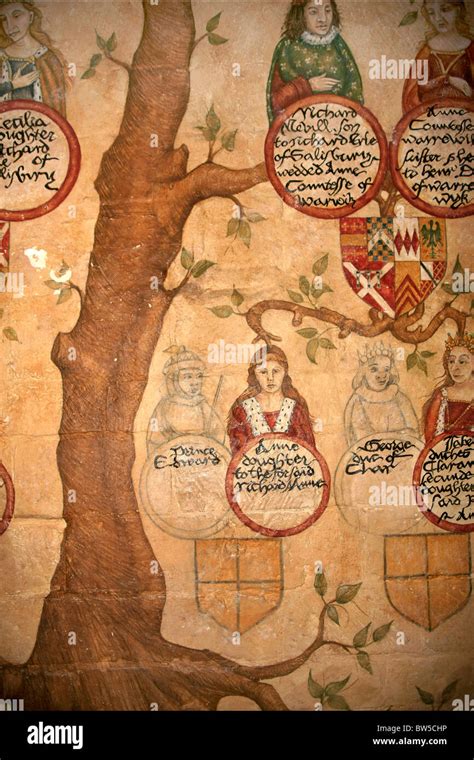 A Medieval Family Tree painted on a wall in Warwick castle Stock Photo ...