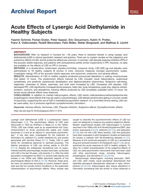 (PDF) Acute Effects of Lysergic Acid Diethylamide in Healthy Subjects